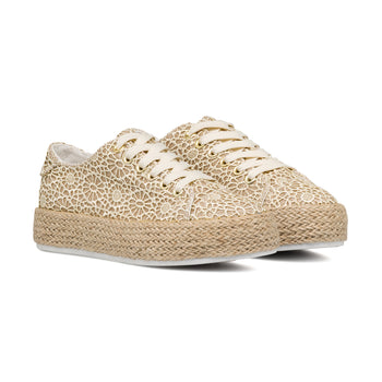 Sneakers beige e oro da donna effetto pizzo Lora Ferres, Donna, SKU w014002168, Immagine 0